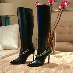 Manolo Blahnik Stiletto Knee High Chain
Boots 7